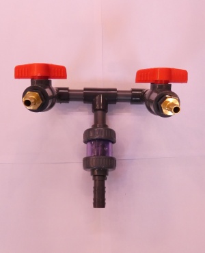 Verteiler 2 fach 20mm mit Absperrungen/Rückschlag